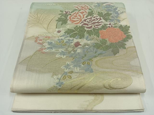 平和屋着物＊夏物　六通柄袋帯　唐織　流水花文　金糸　正絹　逸品　AAAV9786jh