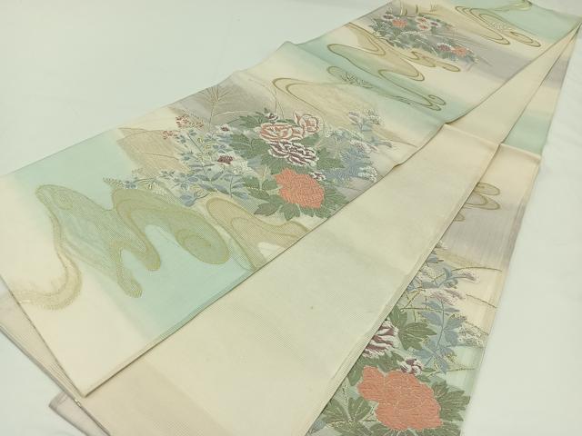 平和屋着物＊夏物　六通柄袋帯　唐織　流水花文　金糸　正絹　逸品　AAAV9786jh