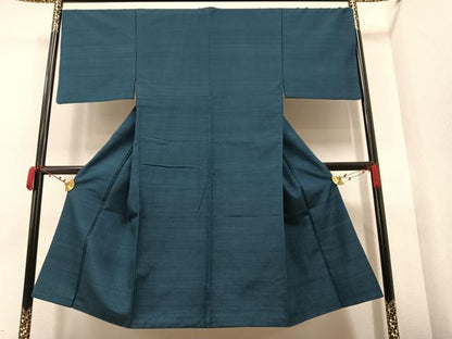 平和屋着物●男性 紬 色無地 青藍色 正絹 逸品 AAAW0007ph