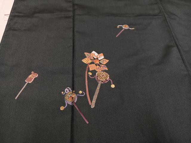 平和屋着物●訪問着　刺繍　玩具文　百入茶色　正絹　逸品　AAAW0009ph