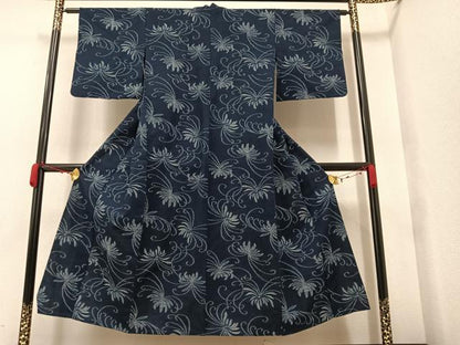 平和屋着物▽久留米絣　単衣　舞花文　綿　逸品　AAAW0013ph