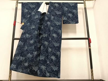 平和屋着物▽久留米絣　単衣　舞花文　綿　逸品　AAAW0013ph