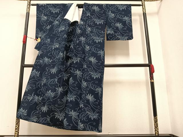 平和屋着物▽久留米絣　単衣　舞花文　綿　逸品　AAAW0013ph