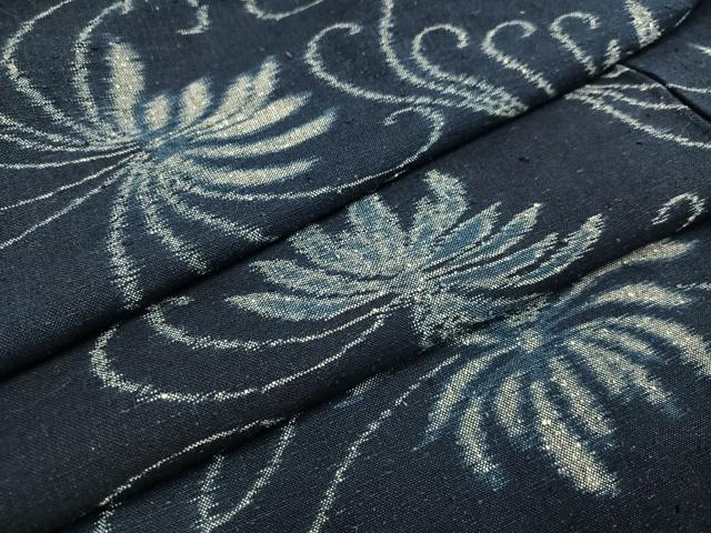 平和屋着物▽久留米絣　単衣　舞花文　綿　逸品　AAAW0013ph