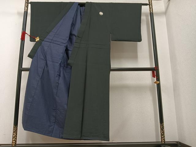 平和屋着物●男性 黒紋付 羽織セット 正絹 逸品 AAAW0020ph