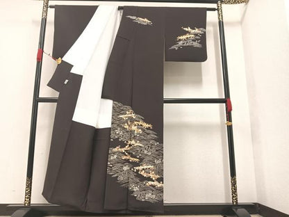 平和屋着物●銀座きしや　訪問着　駒刺繍　立波花筏文　金彩　正絹　逸品　AAAW0033ph