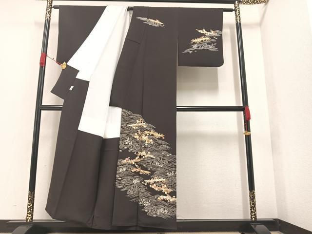 平和屋着物●銀座きしや　訪問着　駒刺繍　立波花筏文　金彩　正絹　逸品　AAAW0033ph