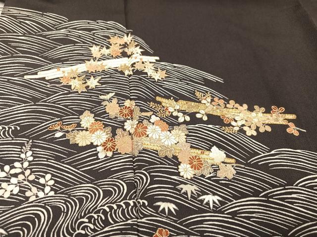 平和屋着物●銀座きしや　訪問着　駒刺繍　立波花筏文　金彩　正絹　逸品　AAAW0033ph