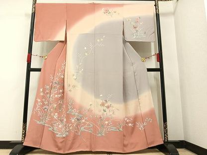 平和屋着物●訪問着 友禅 作家物 枝花文 暈し染め 正絹 逸品 AAAW0064ph