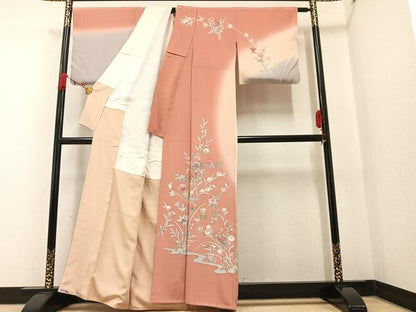 平和屋着物●訪問着 友禅 作家物 枝花文 暈し染め 正絹 逸品 AAAW0064ph