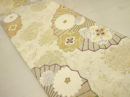平和屋着物▼六通柄袋帯　御香染　宮むらさき　舞花文　金糸　正絹　逸品　AAAW0494wj