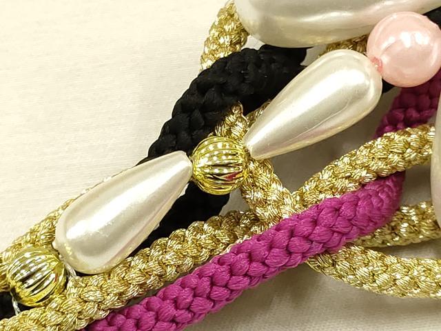 平和屋着物●和装小物 振袖用帯締め 装飾 パール ビーズ 金糸 撚り房 逸品 AAAW1159ay