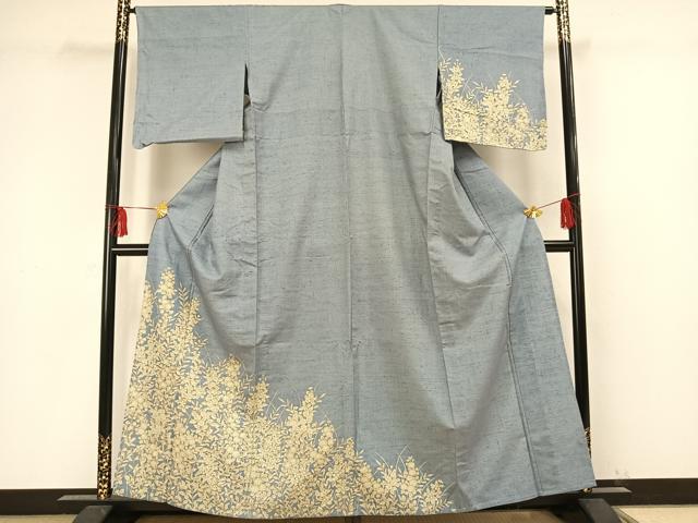平和屋着物▽訪問着 単衣 紬地 草花文 正絹 逸品 未使用 AAAW1241fy
