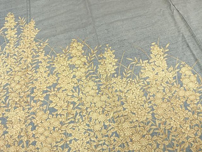 平和屋着物▽訪問着 単衣 紬地 草花文 正絹 逸品 未使用 AAAW1241fy