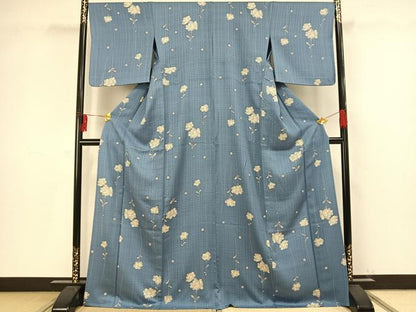 平和屋着物▽上質な小紋 単衣 草花文 正絹 逸品 AAAW1243fy