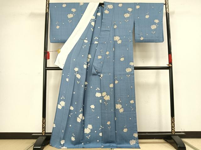 平和屋着物▽上質な小紋 単衣 草花文 正絹 逸品 AAAW1243fy