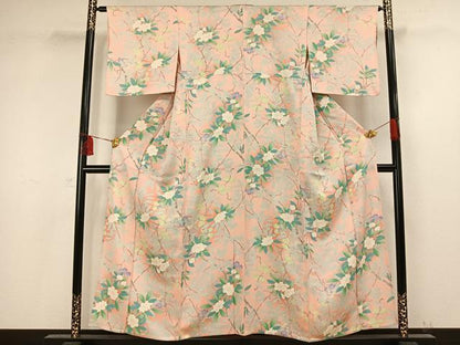 平和屋着物▽上質な小紋 単衣 枝花文 正絹 逸品 AAAW1244fy