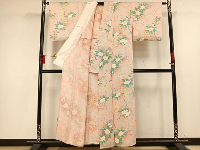 平和屋着物▽上質な小紋 単衣 枝花文 正絹 逸品 AAAW1244fy