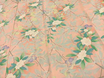 平和屋着物▽上質な小紋 単衣 枝花文 正絹 逸品 AAAW1244fy