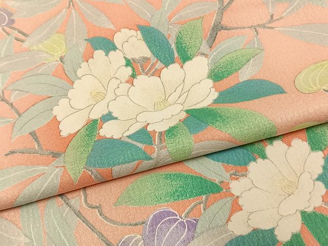 平和屋着物▽上質な小紋 単衣 枝花文 正絹 逸品 AAAW1244fy