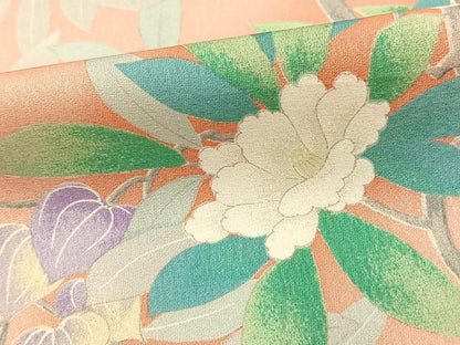 平和屋着物▽上質な小紋 単衣 枝花文 正絹 逸品 AAAW1244fy