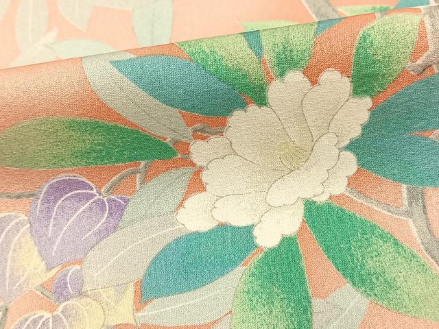 平和屋着物▽上質な小紋 単衣 枝花文 正絹 逸品 AAAW1244fy