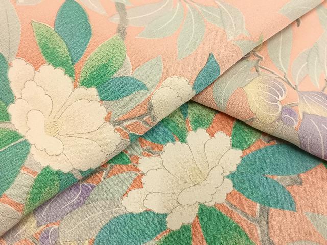 平和屋着物▽上質な小紋 単衣 枝花文 正絹 逸品 AAAW1244fy