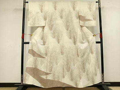 平和屋着物▽訪問着 単衣 草葉文 正絹 逸品 AAAW1245fy