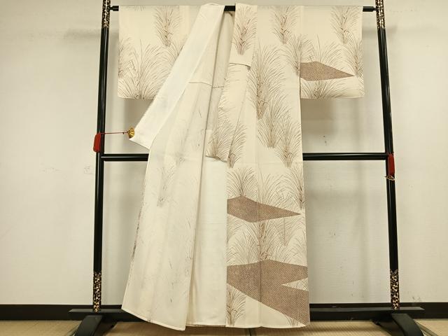 平和屋着物▽訪問着 単衣 草葉文 正絹 逸品 AAAW1245fy