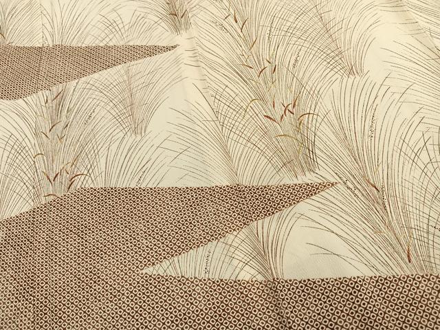 平和屋着物▽訪問着 単衣 草葉文 正絹 逸品 AAAW1245fy