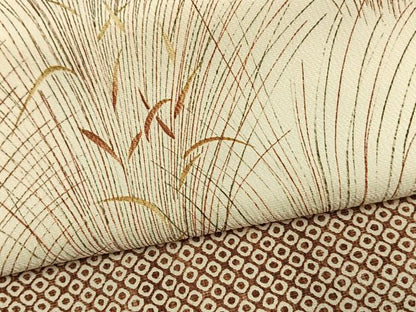 平和屋着物▽訪問着 単衣 草葉文 正絹 逸品 AAAW1245fy