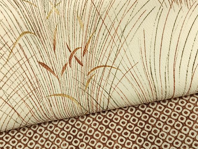 平和屋着物▽訪問着 単衣 草葉文 正絹 逸品 AAAW1245fy