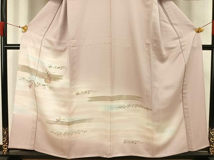 平和屋着物▽訪問着 単衣 刺繍 草花文 暈し染め 金糸 金彩 正絹 逸品 AAAW1246fy