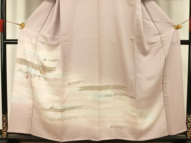 平和屋着物▽訪問着 単衣 刺繍 草花文 暈し染め 金糸 金彩 正絹 逸品 AAAW1246fy