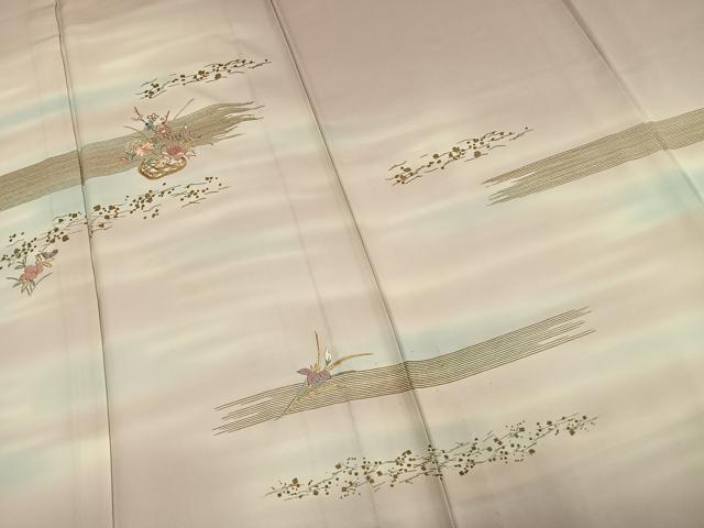 平和屋着物▽訪問着 単衣 刺繍 草花文 暈し染め 金糸 金彩 正絹 逸品 AAAW1246fy