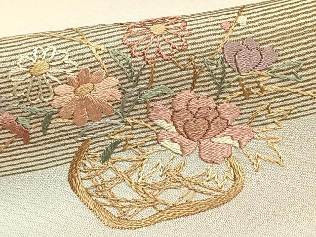 平和屋着物▽訪問着 単衣 刺繍 草花文 暈し染め 金糸 金彩 正絹 逸品 AAAW1246fy