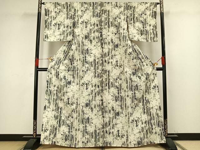 平和屋着物▽上質な小紋 単衣 樹林シルエット 正絹 逸品 AAAW1247fy