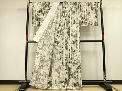 平和屋着物▽上質な小紋 単衣 樹林シルエット 正絹 逸品 AAAW1247fy