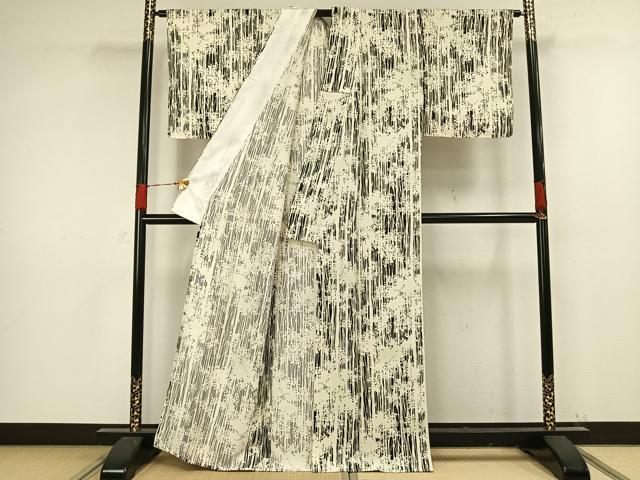 平和屋着物▽上質な小紋 単衣 樹林シルエット 正絹 逸品 AAAW1247fy
