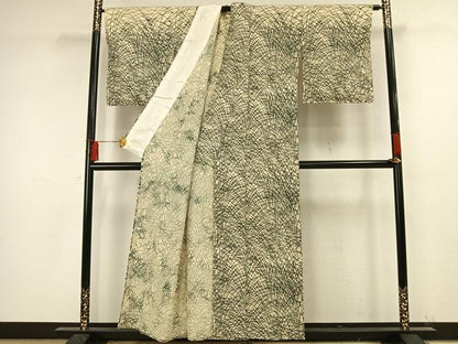 平和屋着物▽訪問着　単衣　型染め　芝草文　三越扱い　正絹　逸品　AAAW1248fy