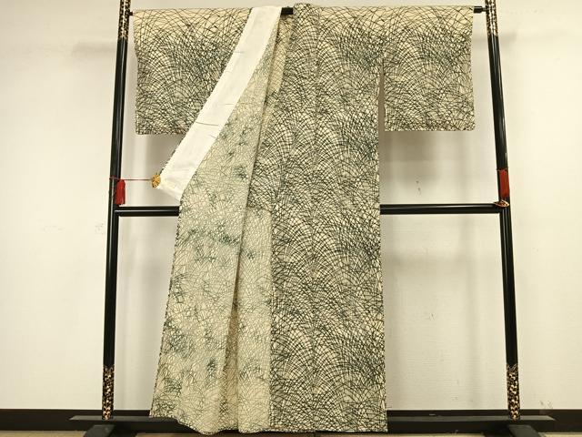 平和屋着物▽訪問着　単衣　型染め　芝草文　三越扱い　正絹　逸品　AAAW1248fy