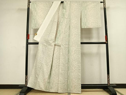 平和屋着物▽上質な紬 単衣 草花文 正絹 逸品 AAAW1249fy