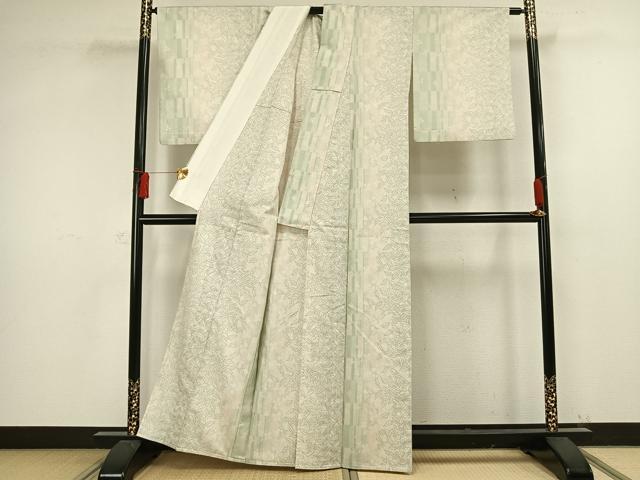 平和屋着物▽上質な紬 単衣 草花文 正絹 逸品 AAAW1249fy
