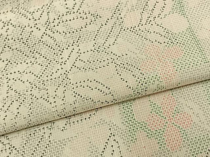 平和屋着物▽上質な紬 単衣 草花文 正絹 逸品 AAAW1249fy