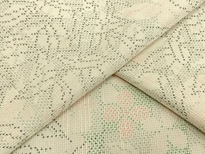 平和屋着物▽上質な紬 単衣 草花文 正絹 逸品 AAAW1249fy