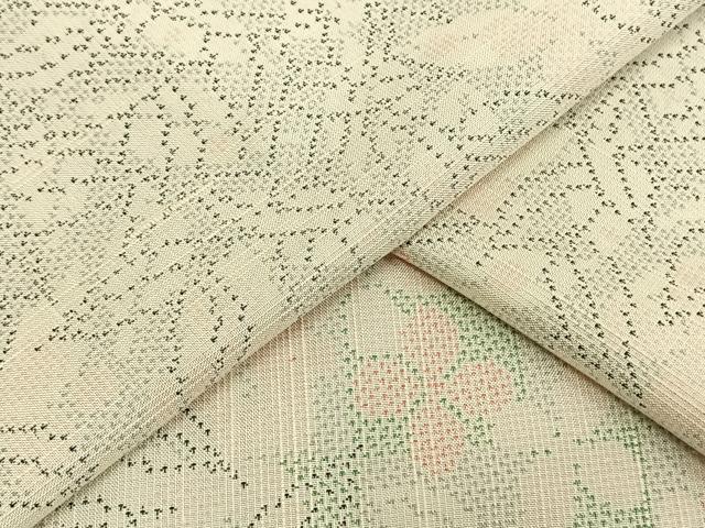 平和屋着物▽上質な紬 単衣 草花文 正絹 逸品 AAAW1249fy