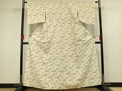 平和屋着物▽上質な紬 単衣 草花文 正絹 逸品 AAAW1250fy