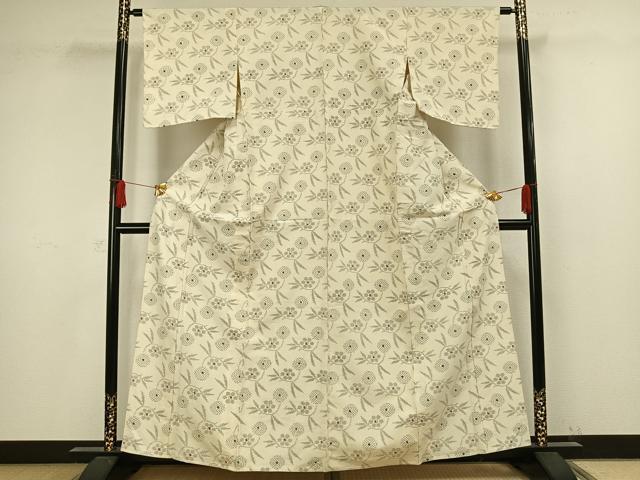 平和屋着物▽上質な紬 単衣 草花文 正絹 逸品 AAAW1250fy