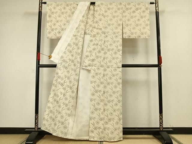 平和屋着物▽上質な紬 単衣 草花文 正絹 逸品 AAAW1250fy