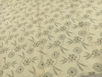 平和屋着物▽上質な紬 単衣 草花文 正絹 逸品 AAAW1250fy